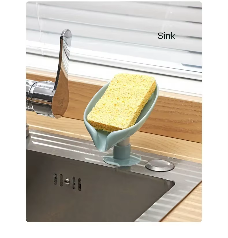 Support de savon drainant en forme de feuille