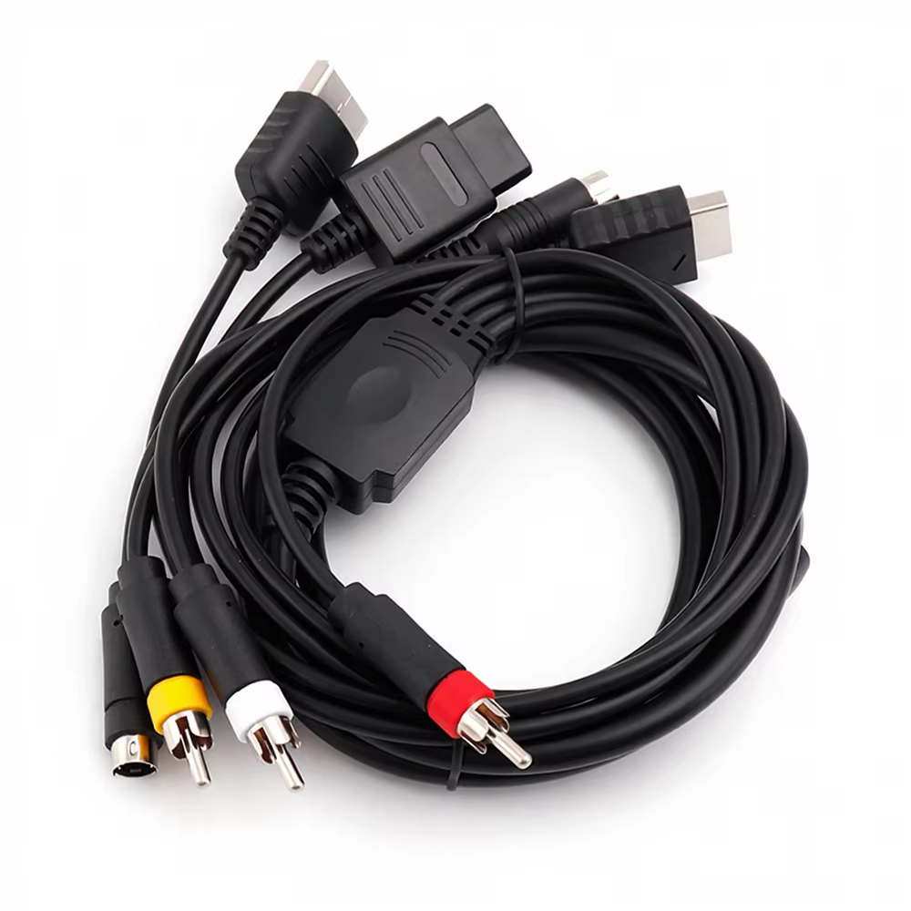 Câble AV S-Video multi 4 en 1 pour console de jeu Sega Saturn SS DC PS1 PS2 SNES SFC N64 NGC