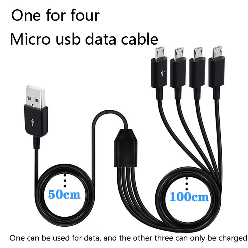 Câble de charge micro USB, 4 ports, répartiteur, prise en charge du diviseur de données