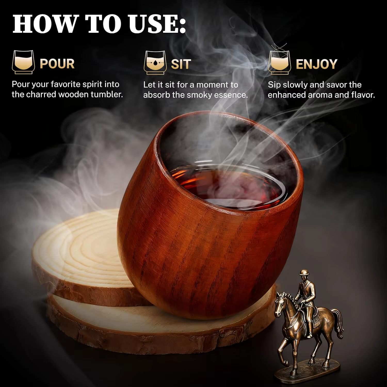 Verre à whisky en bois de chêne carbonisé de haute qualité