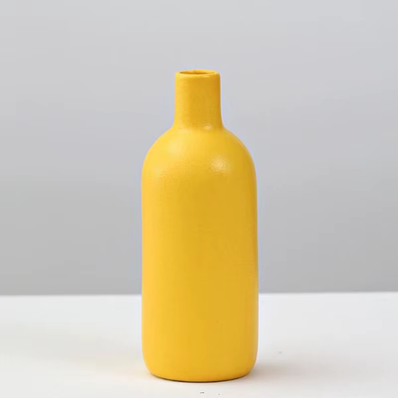 Vase à Fleurs en Porcelaine Jaune pour Décoration de Salon
