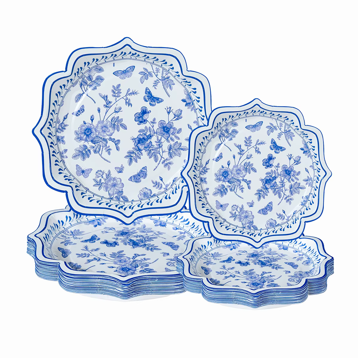 Assiettes en papier jetables à thème floral bleu