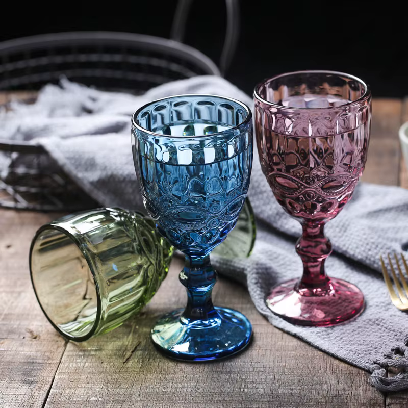 1 pièce 240ml 8oz Vintage en relief couleur unie gobelet ambre vert bleu violet verres à vin