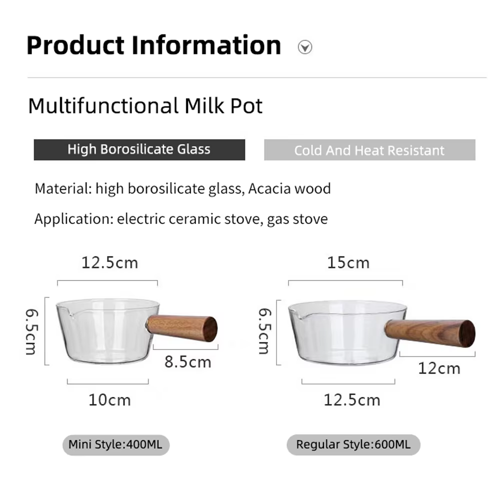 Pot à lait en verre avec manche en bois