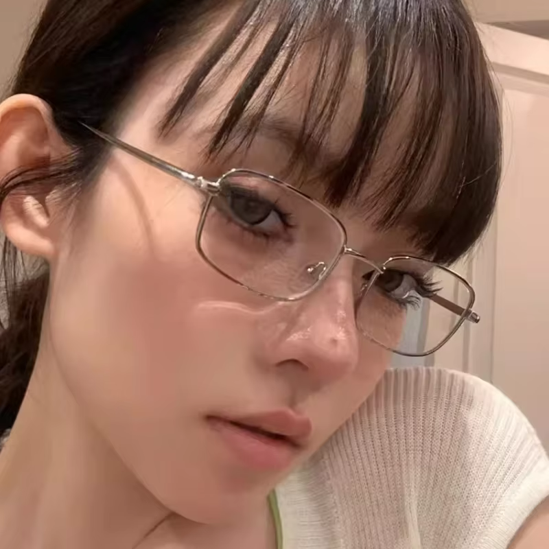 Y2K – lunettes Vintage à monture métallique, demi-monture sans lentille, Chic, décoration de fête Cosplay pour filles, lunettes de photographie en métal