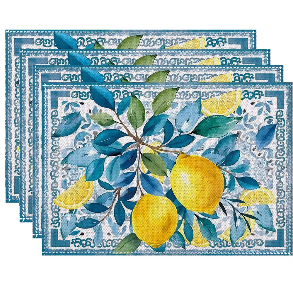 4/6/8PC Sets de table en lin lavables à motif citron
