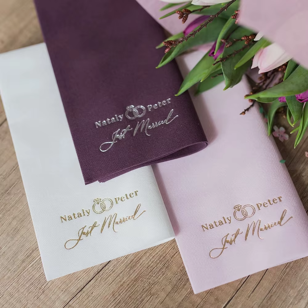 Serviettes personnalisées pour dîner de fiançailles et de mariage