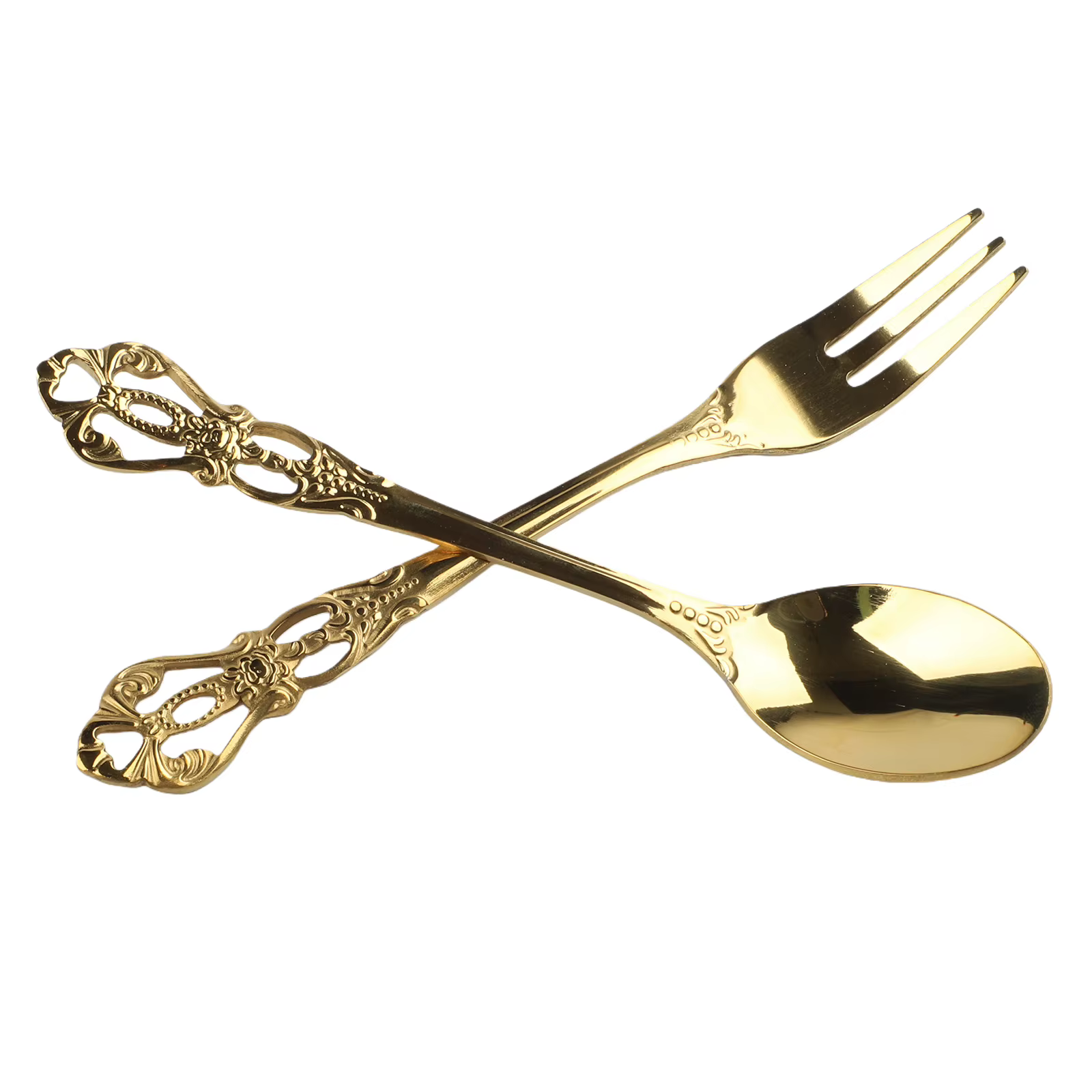 1 paire Vintage or cuillère fourchette ensemble de couverts en acier inoxydable luxe Dessert