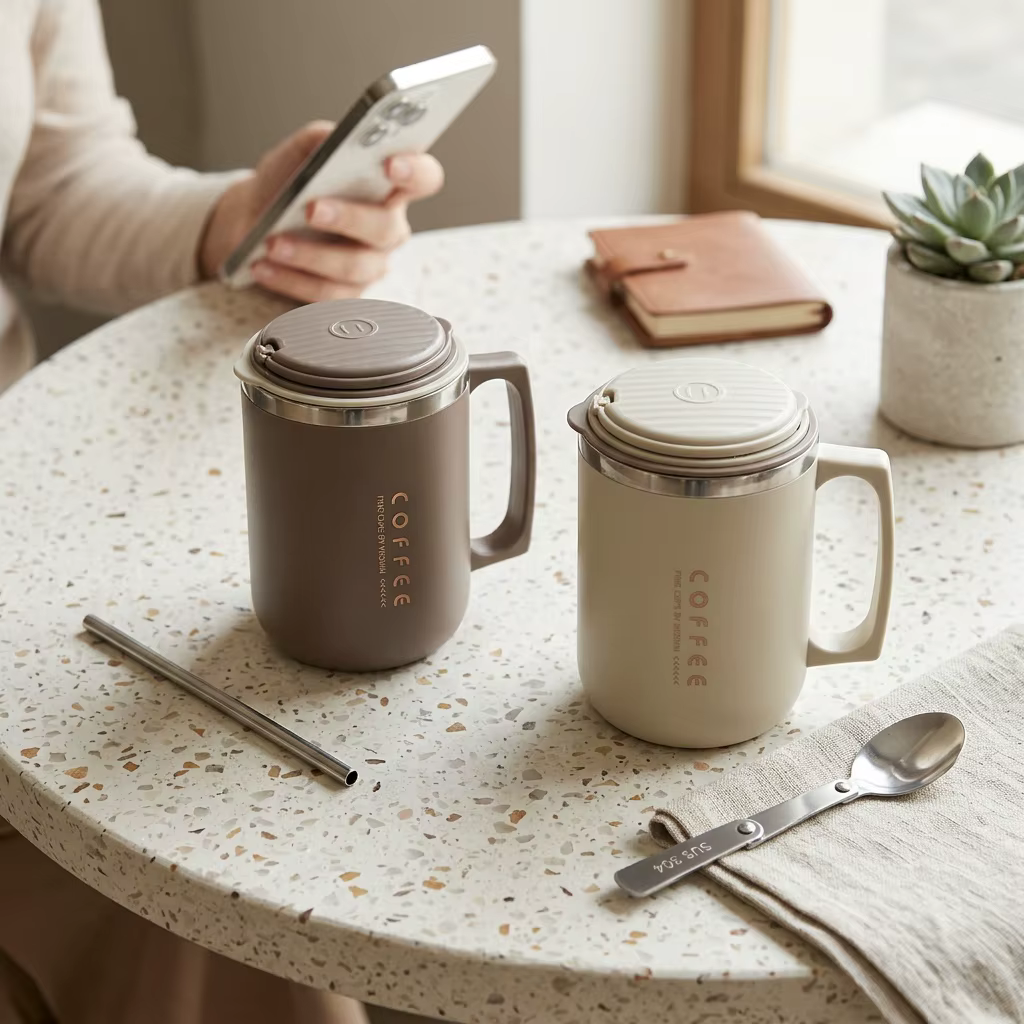 Mug de voyage isotherme avec poignée en acier inoxydable 304