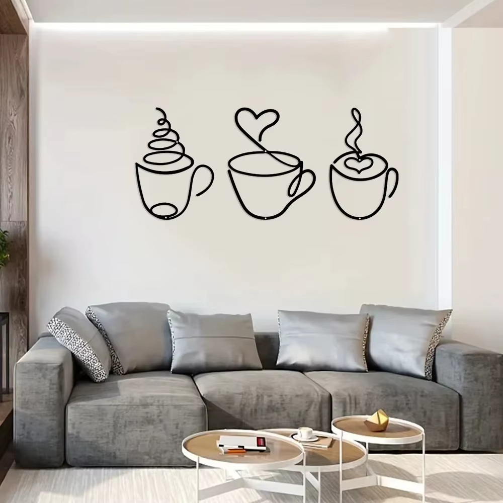 CIFBUY Ensemble de 3 décorations murales en métal en forme de tasses à café