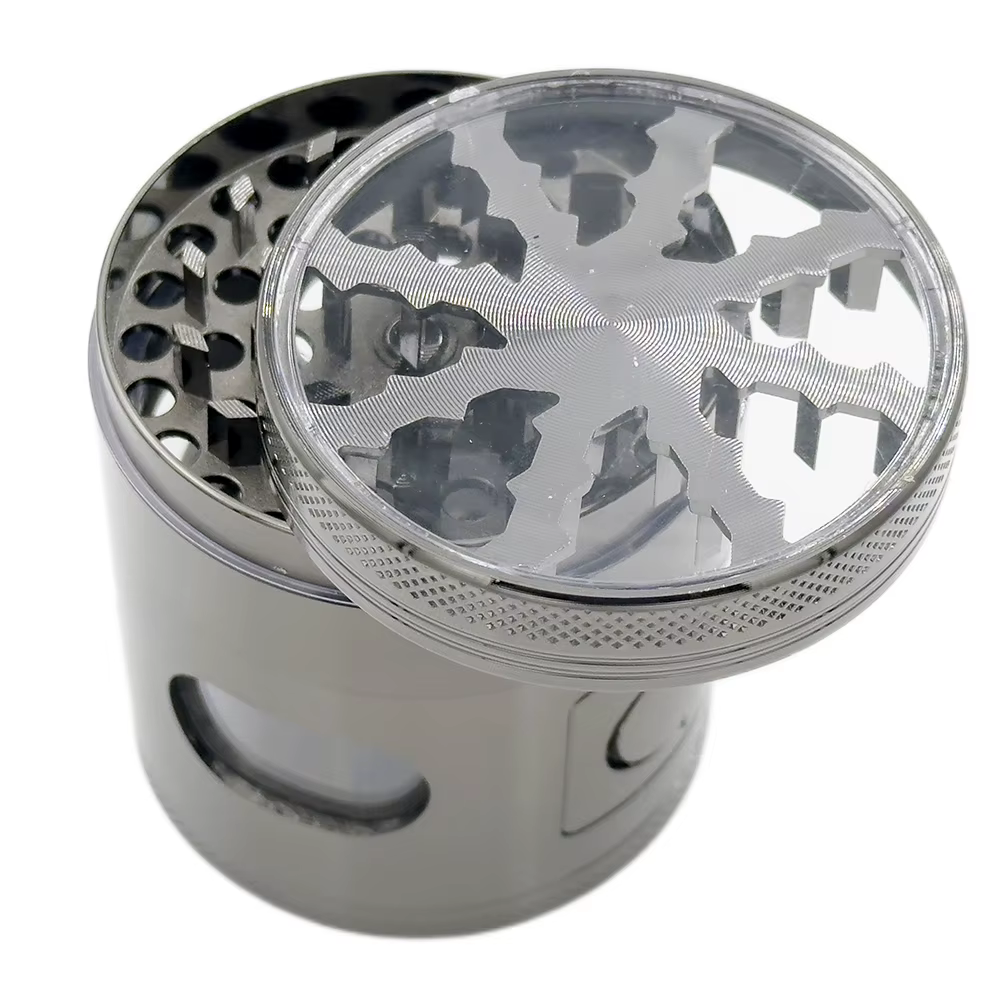 Broyeur d'herbes concassées à décharge facile, broyeur en métal, machine en alliage de zinc, fenêtre en verre transparent, 4 parties, 60mm