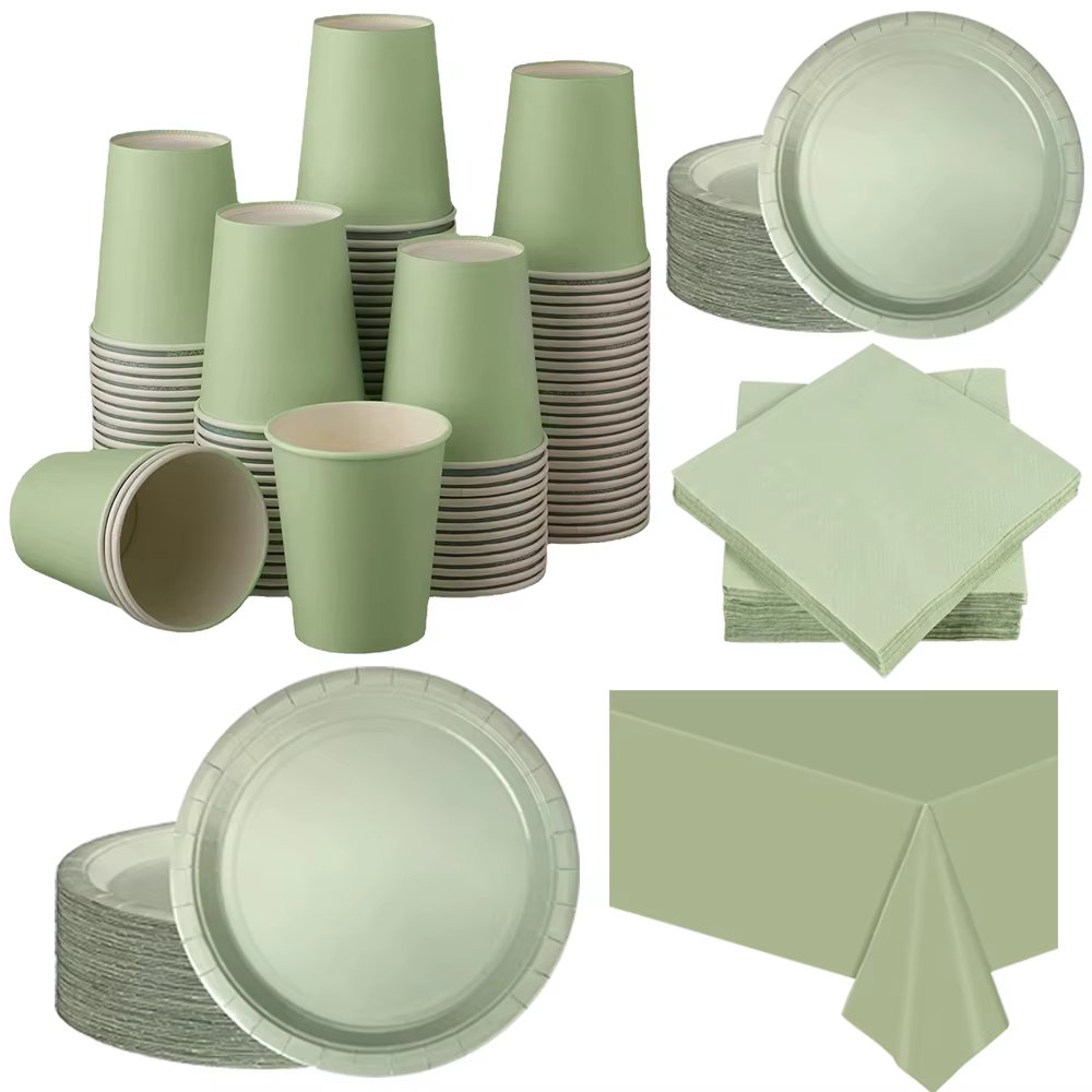 Assiette de couleur unie vert sauge