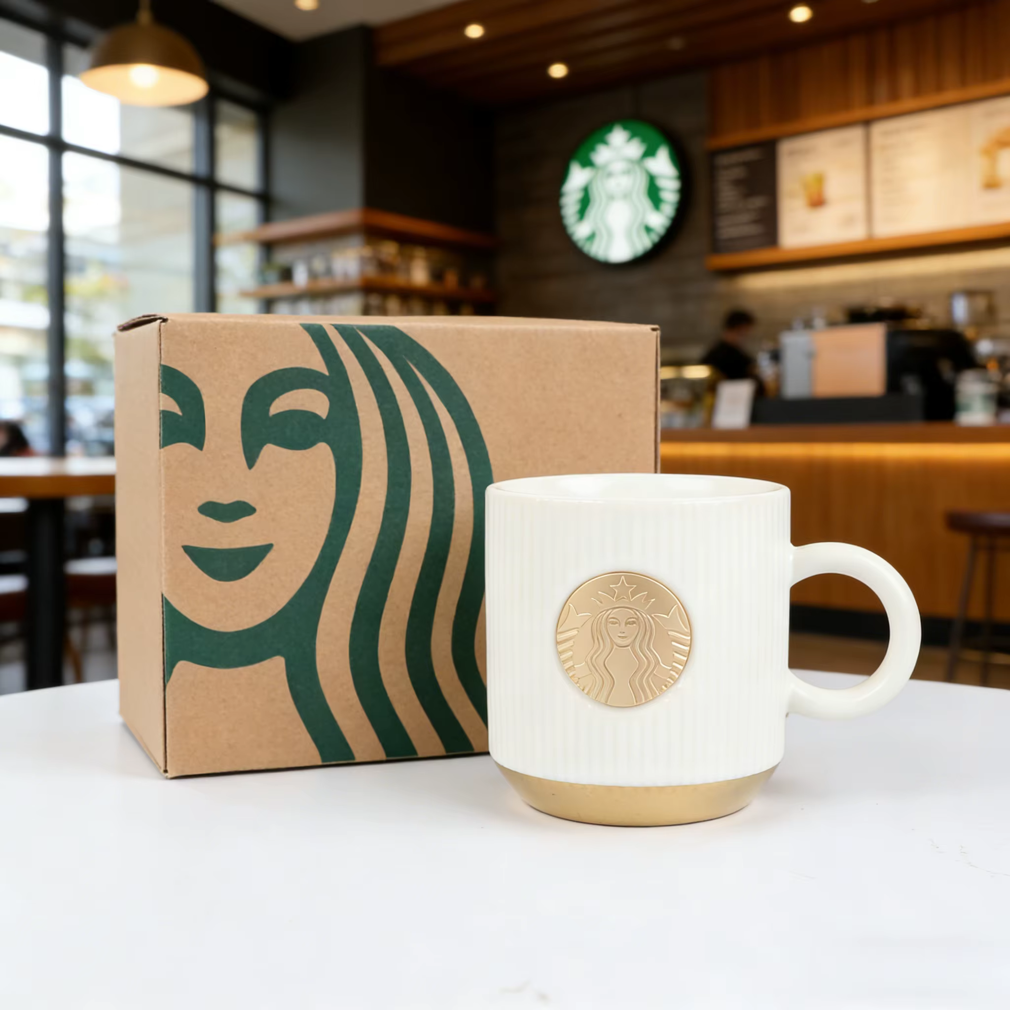 Mug en céramique blanc vintage Starbucks Gold Siren
