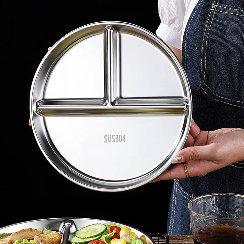 Assiette à dîner en acier inoxydable à 3 grilles