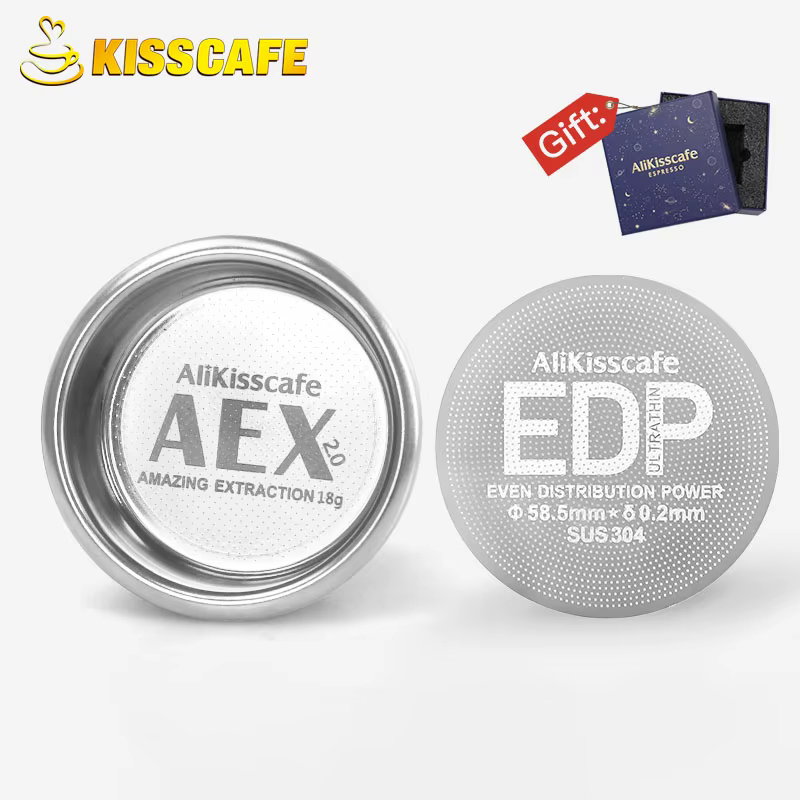 Alikisscafe 58MM panier de filtre à café 18g 22g avec écran de rondelle de 0.2mm pour E61 porte-filtre sans fond expresso Barista accessoires