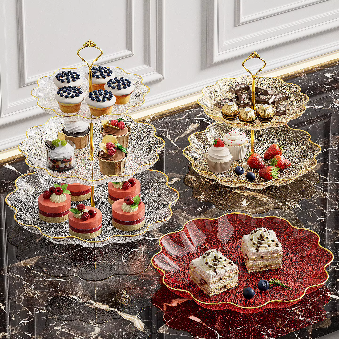 Plateau à fruits en feuille de lotus à 2/3 étages
