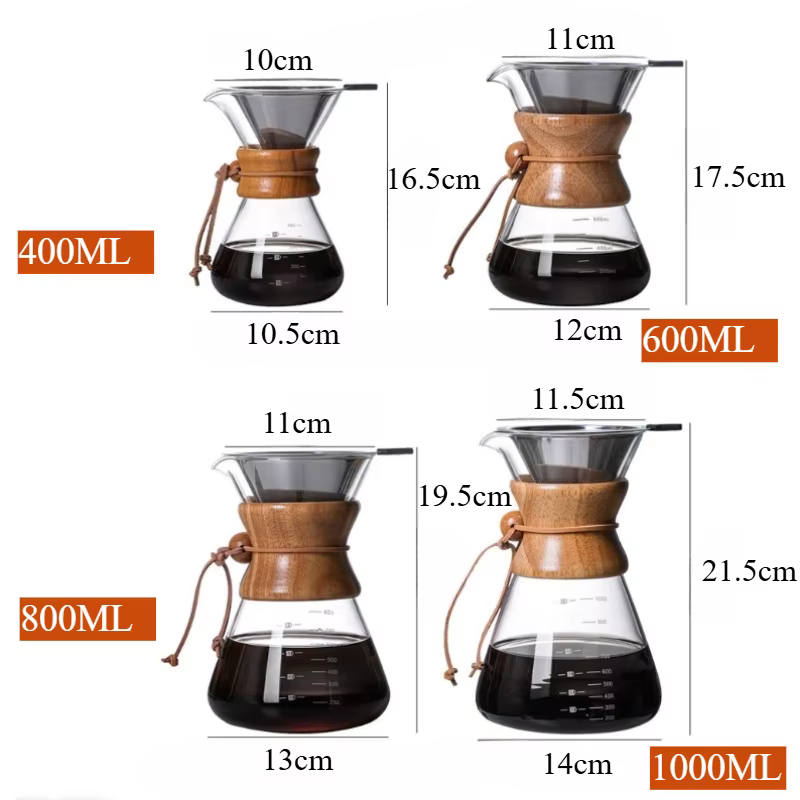 Cafetière à verser manuelle avec manchon en bois