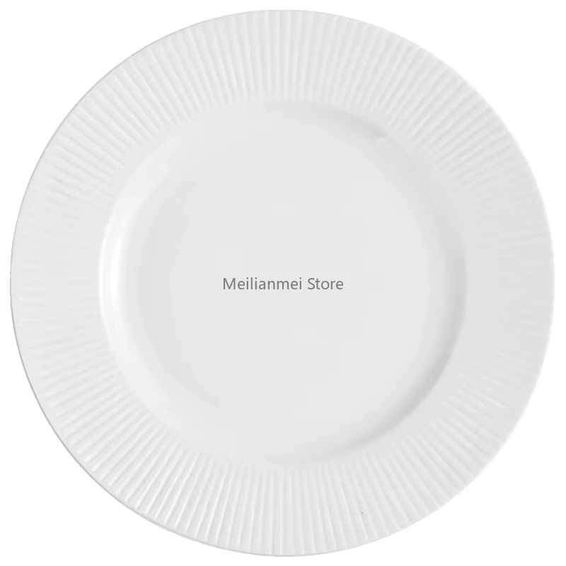 Assiette en céramique, assiette à rayures blanches en relief
