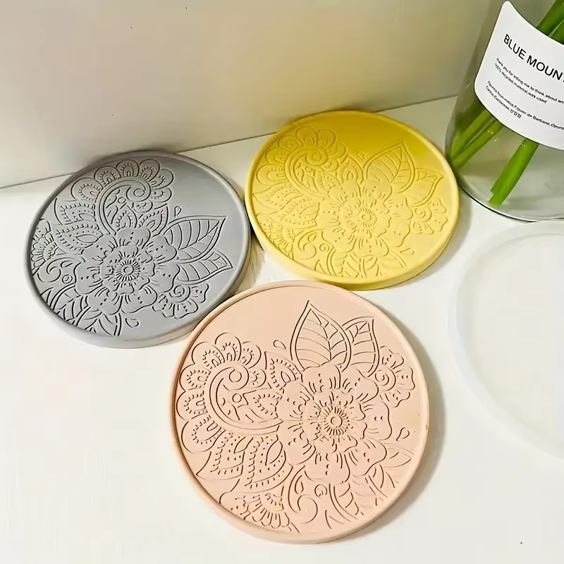 Moule rond en Silicone pour dessous de verre à fleurs