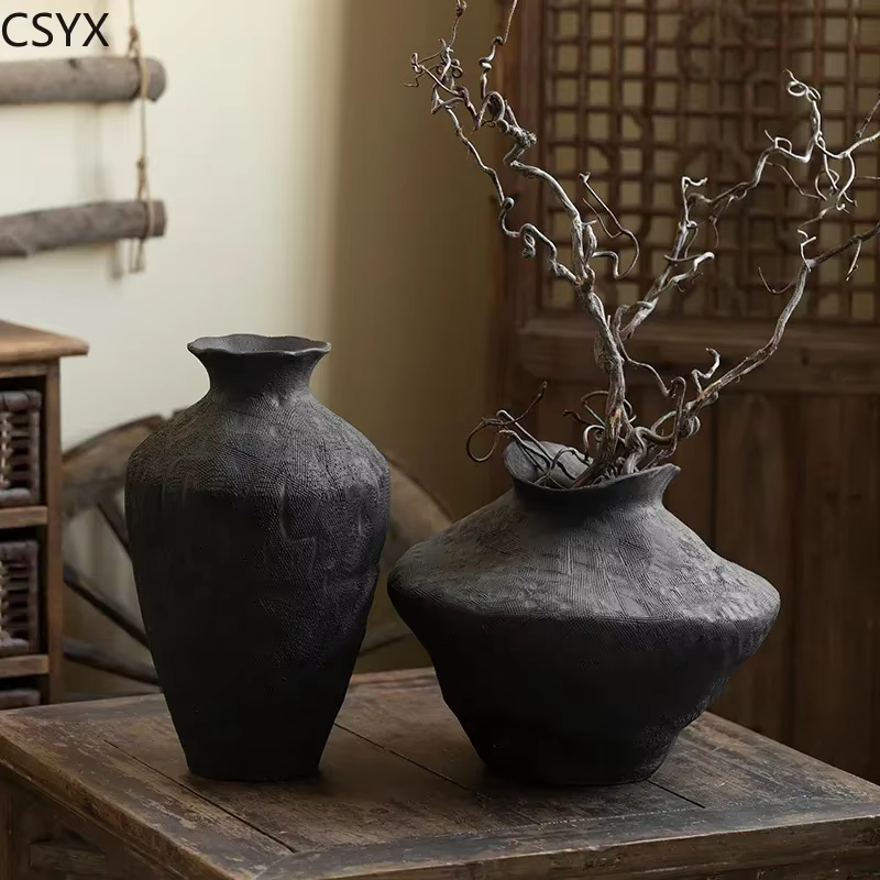 Vase en céramique vintage – Jardinière à double usage et décor floral