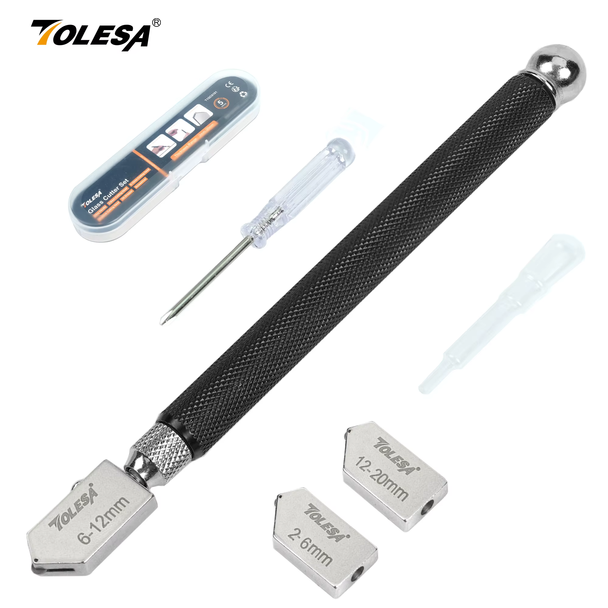 TOLESA Kits de coupe-verre 2 mm-20 mm, outil de coupe du verre avec alimentation et boîte à huile aotomatique, coupe-verre pour miroirs/carreaux/mosaïque
