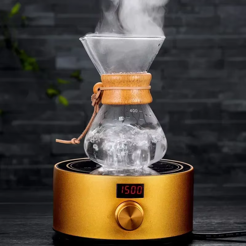 Bouilloire à café en verre à main avec filtre en acier inoxydable