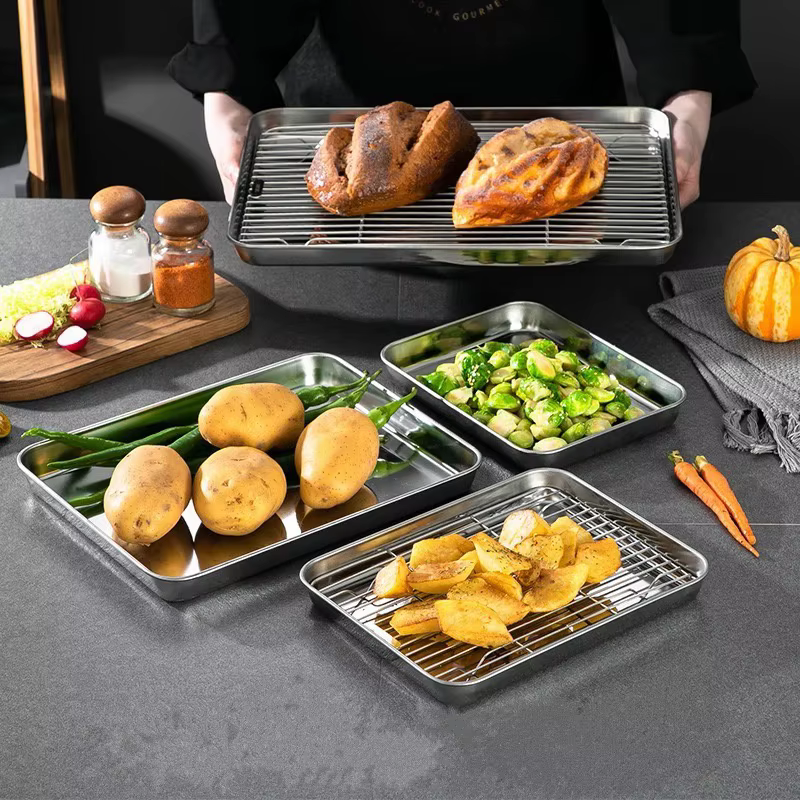 Plateau de cuisson en acier inoxydable avec support de refroidissement amovible