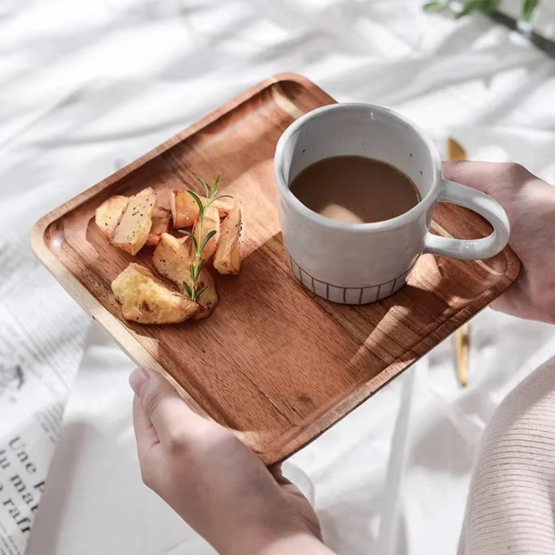 Assiette de service rectangulaire en bois de bambou