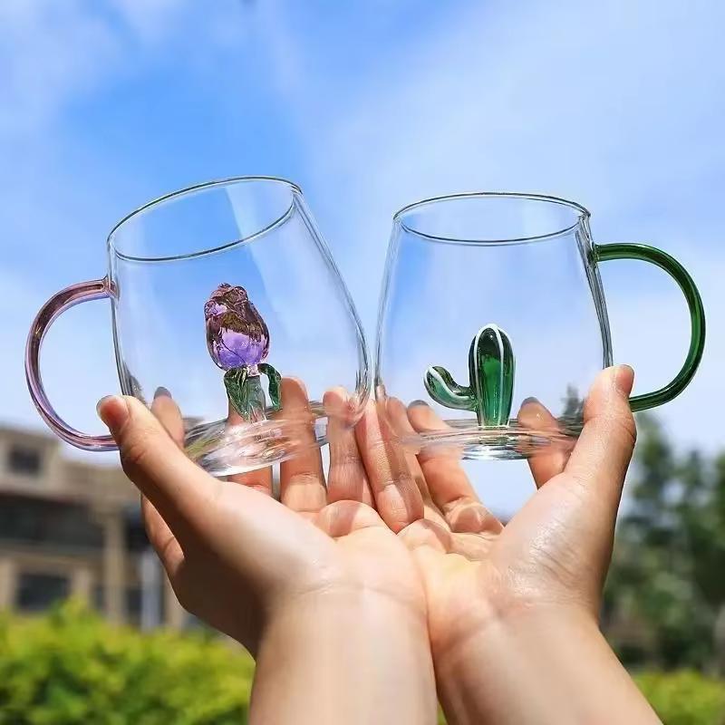 Tasse en verre borosilicate simple couche en forme d'animal de dessin animé
