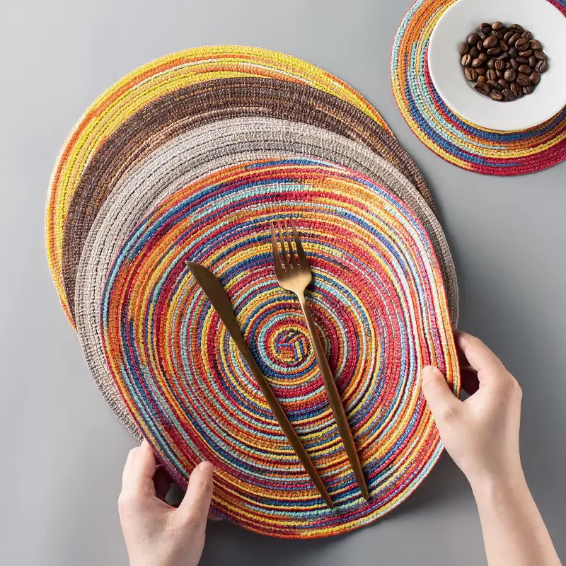 Napperon de Table Rond en Vinyle Tissé Individuel
