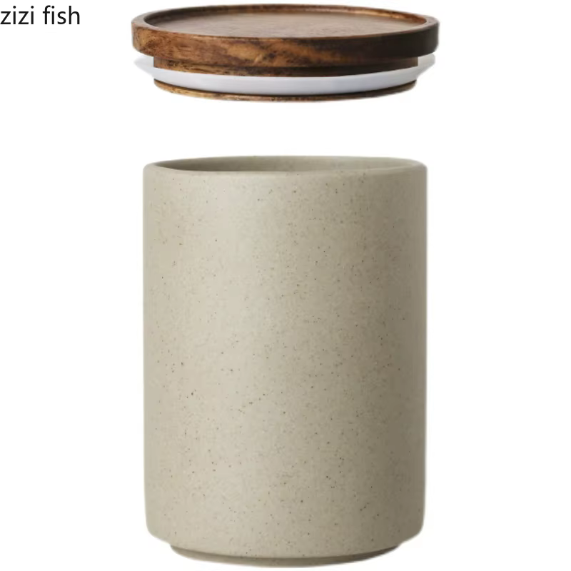 Bocaux de Rangement Rétro en Céramique avec Couvercle en Bois