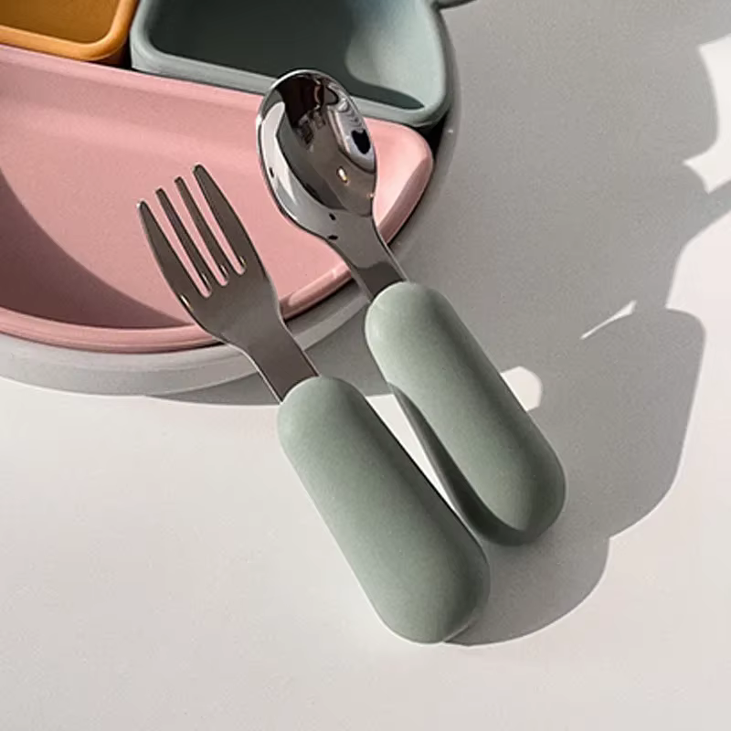Ensemble de Couverts en Silicone et Acier Inoxydable pour Bébé