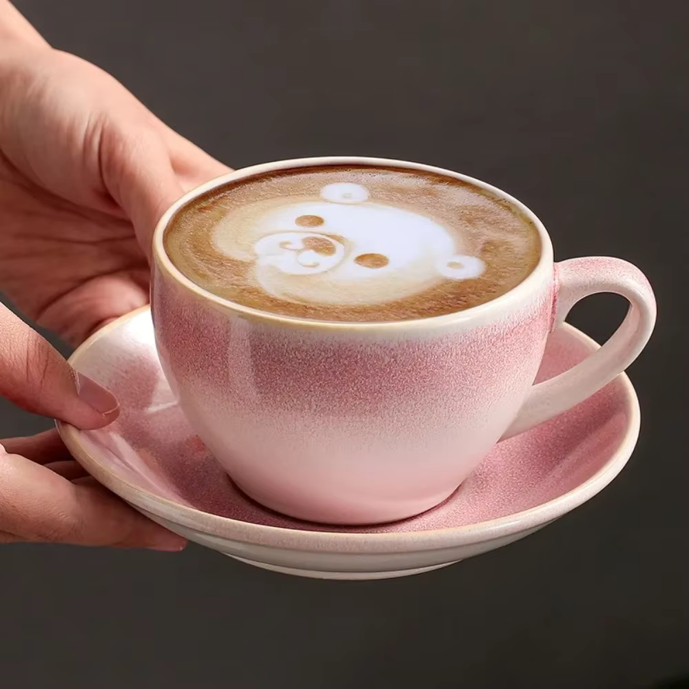 Tasse à café en céramique rétro tournée au four Cappuccino Latte fantaisie en relief Art