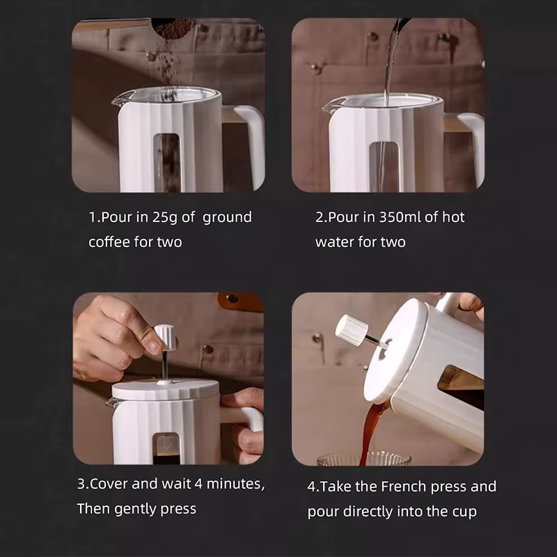 Cafetière à Pression Française en Acier Inoxydable Haute Densité et Verre Résistant à la Chaleur