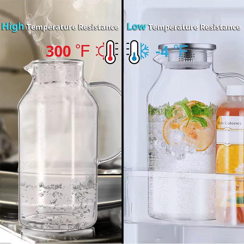 LiLac 1.8L pichet en verre avec couvercle rayures verticales