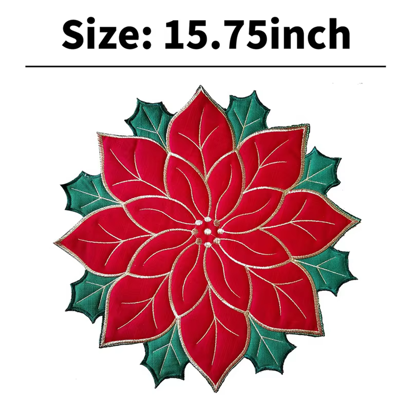 8X vacances noël napperons brodés appliques Poinsettia