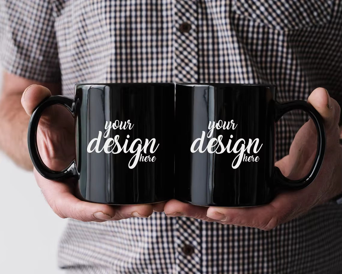 Tasse à Café et Thé en Céramique Noire Personnalisée avec Votre Photo et Texte Logo