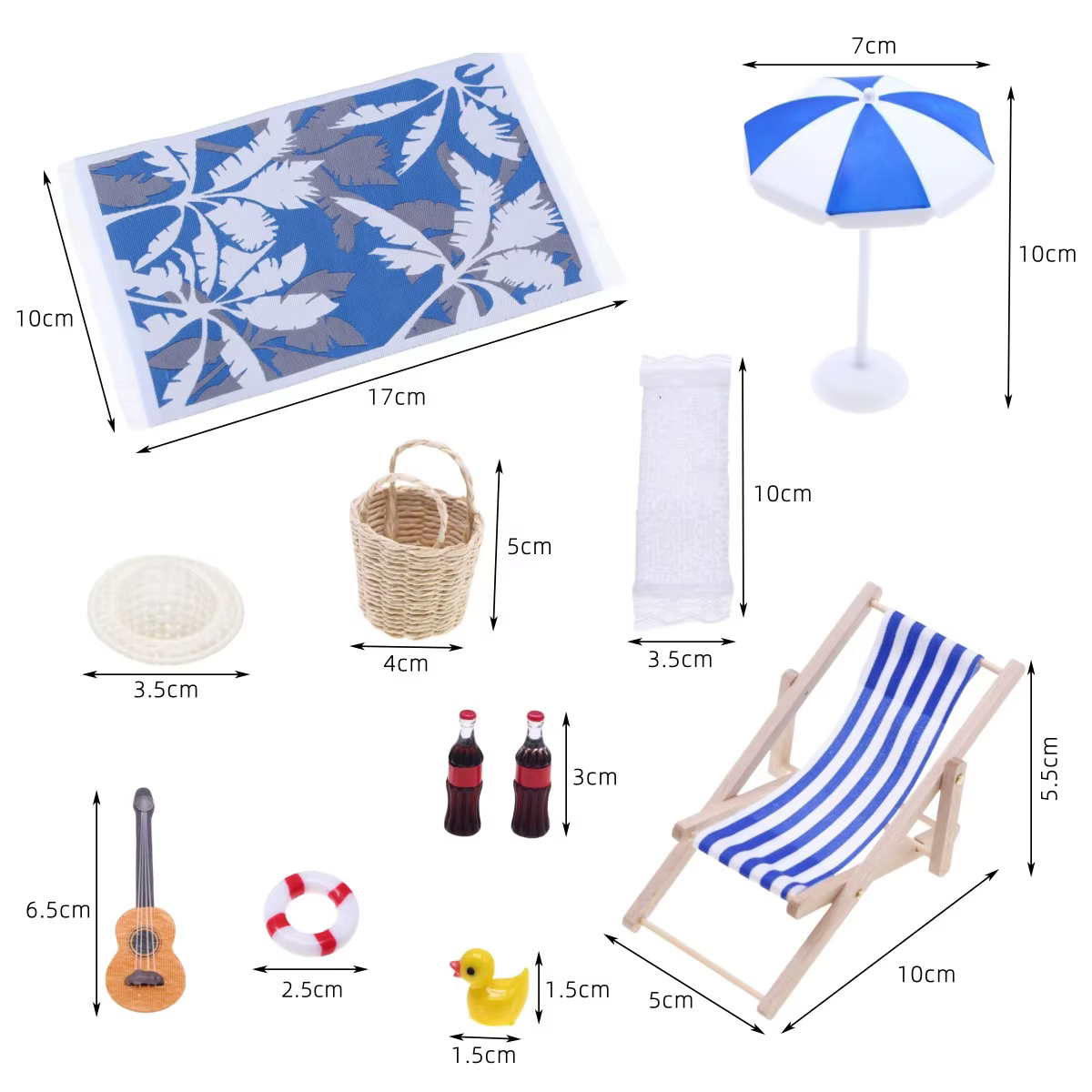 Ensemble de scène de plage miniature pour maison de poupée 1:12, chaise longue et parasol, accessoires de simulation pour diorama et décoration de micro-paysage
