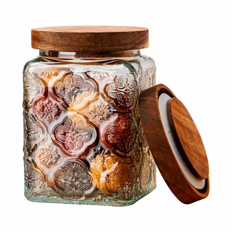 Pot en verre à motif de bégonia en relief rétro