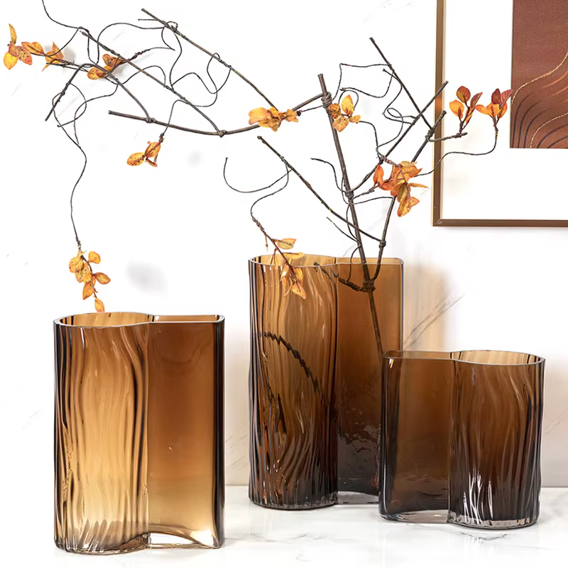 1 pièce Vase en verre carré moderne, motif arbre ambré, design créatif, coloré, pour fleurs hydroponiques de bureau, ornement