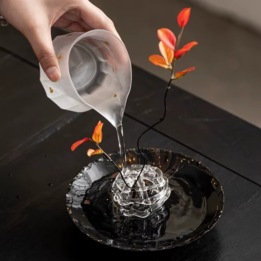 Vase en verre transparent, design inspiré du zen, vase à fleurs hydroponique unique, décoration minimaliste pour bureau, vase de bureau