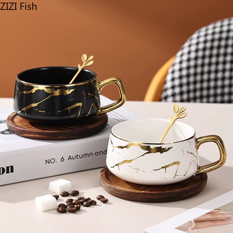 Tasse à café en céramique texturée effet marbre nordique