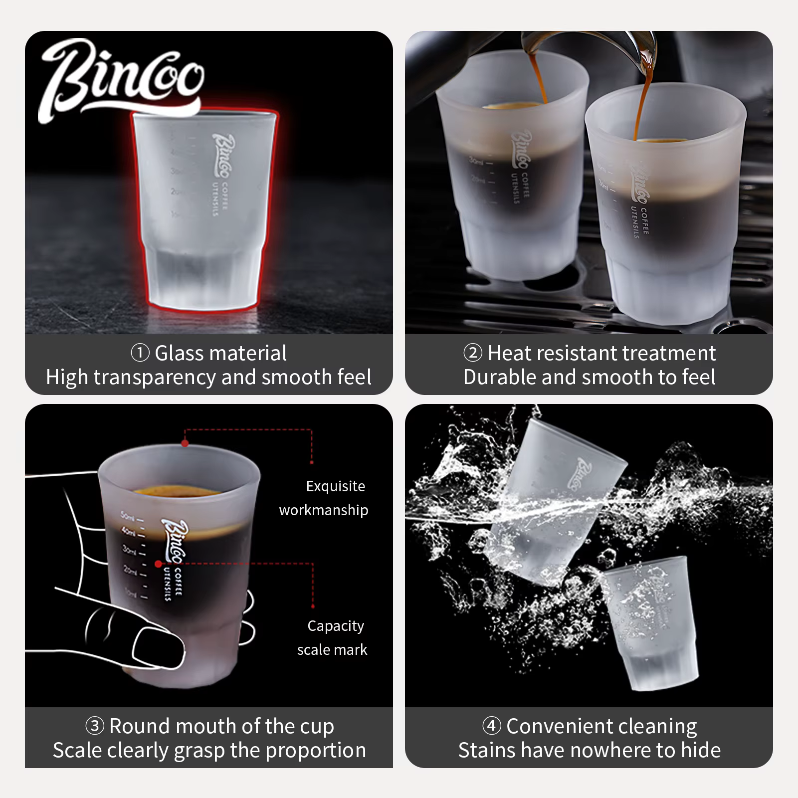 BINCOO 50ml verre à expresso tasse à mesurer verres à Shot clair tasses à café ensemble