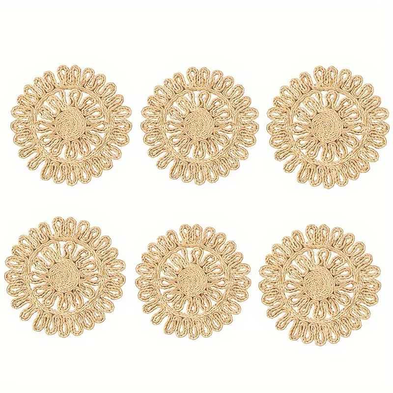 Napperons et sous-verres en rotin tissé à la main – Tapis de table circulaires résistants à la chaleur pour la cuisine