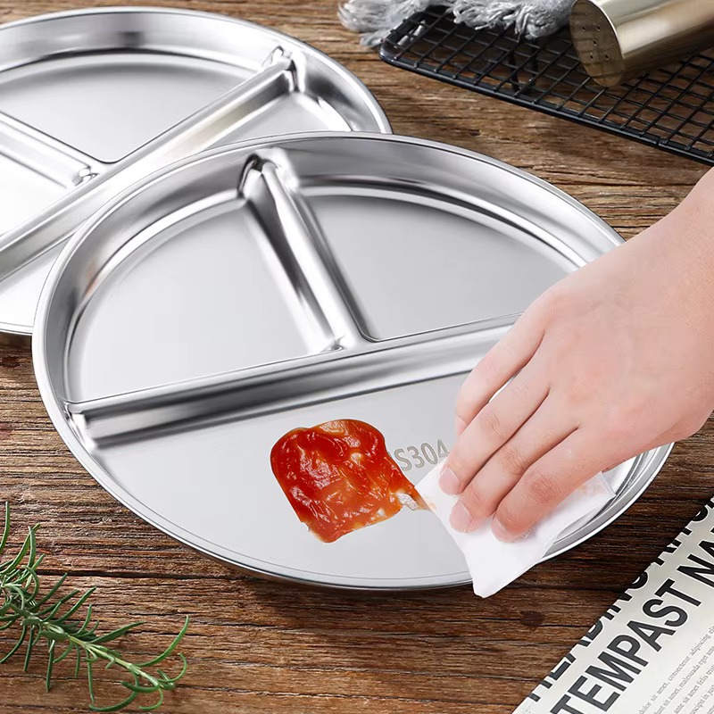 Assiette à dîner en acier inoxydable à 3 grilles