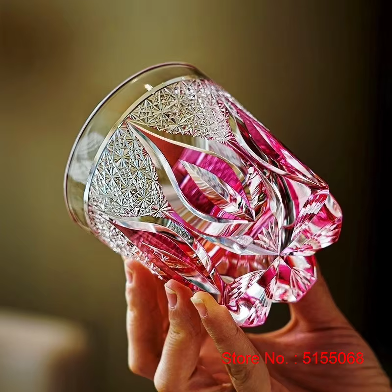 Verre à vin en cristal rose haut de gamme Edo Kiriko