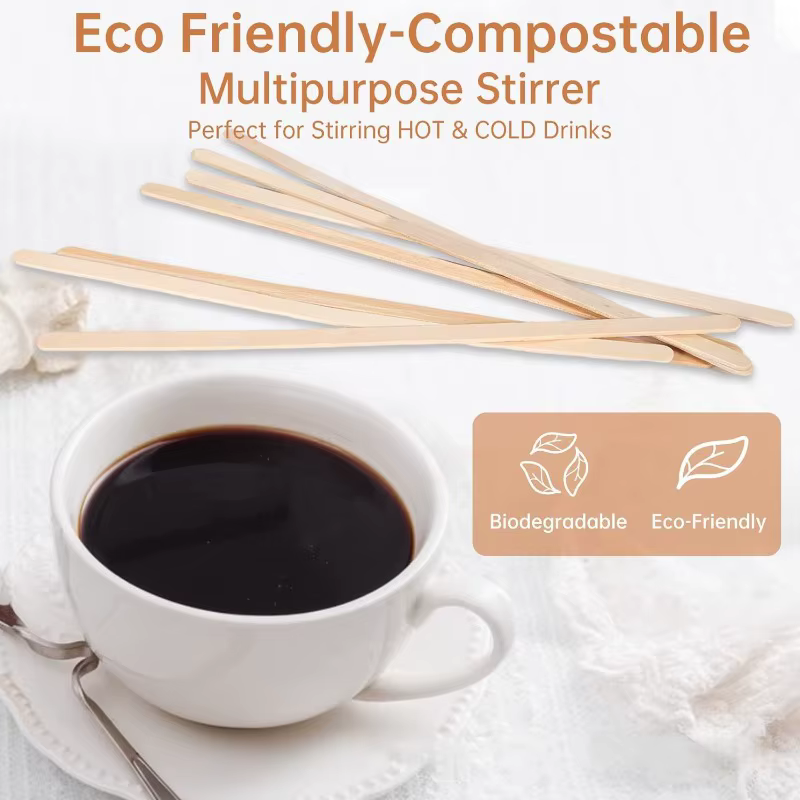 100 pièces café remuer bâtons jetables en bois naturel agitateurs