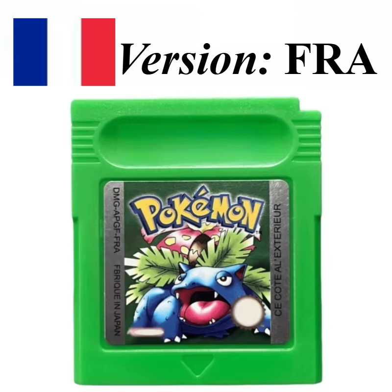 Cartes de jeu Pokémon FRA français 7 styles Gris/Rouge/Jaune/Or/Cristal/Bleu/Vert pour GBC GBA SP Haute Qualité Game Paradise