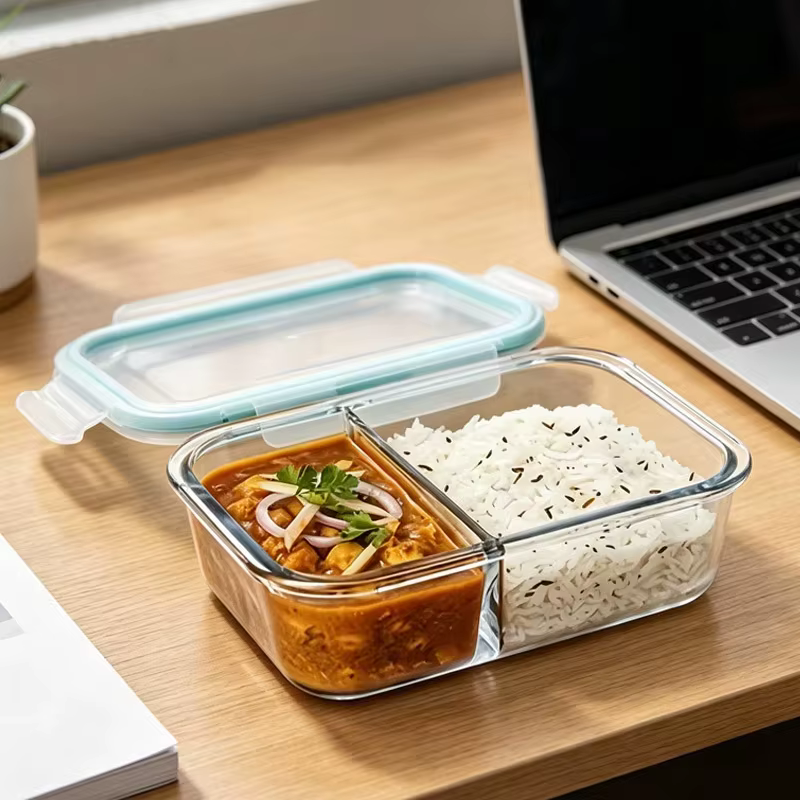 Boîte à lunch en verre à 2/3 compartiments avec couvercle à clipser