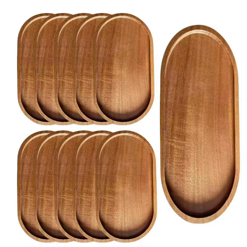 Vaisselle japonaise assiette en bois hêtre plateau ovale Mini assiette en bois massif assiette en bois entière pour enfants assiette en bois